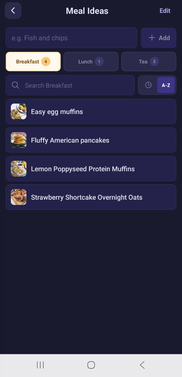 Breakfast ideas organised in Meal Planner