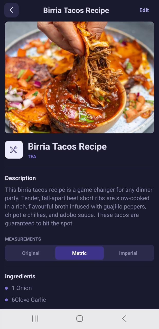 A Birria Tacos recipe saved in Meal Planner